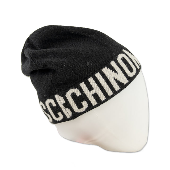 Moschino Black Logo Wool-Blend Beanie