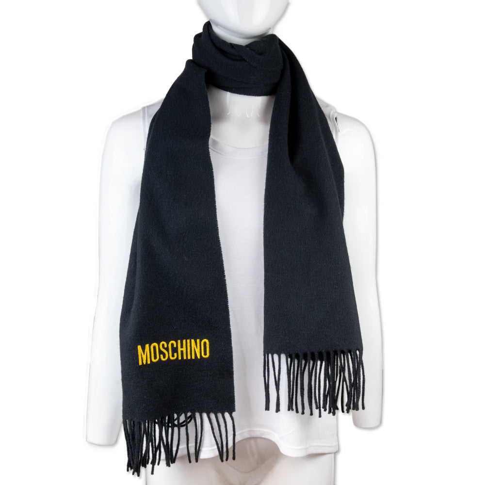 Moschino Black Wool Fringe Scarf