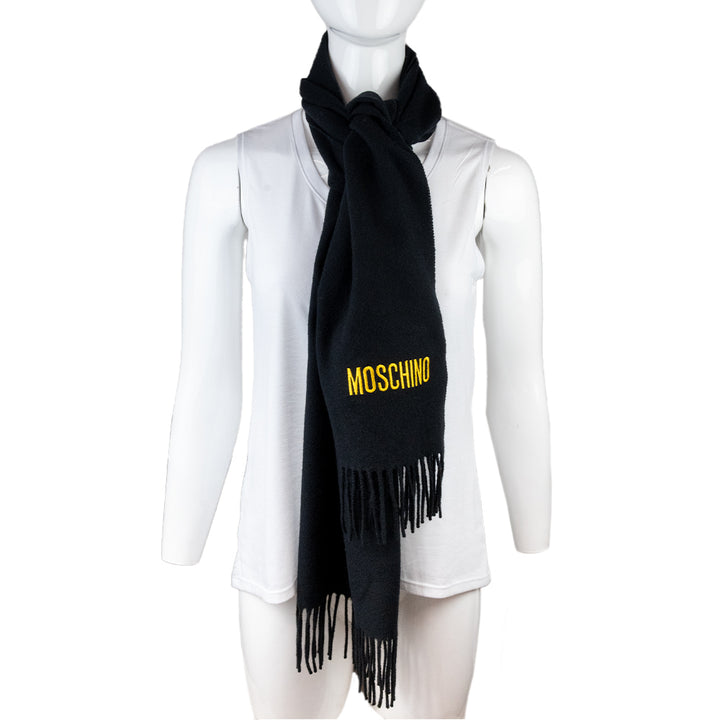 Moschino Black Wool Fringe Scarf