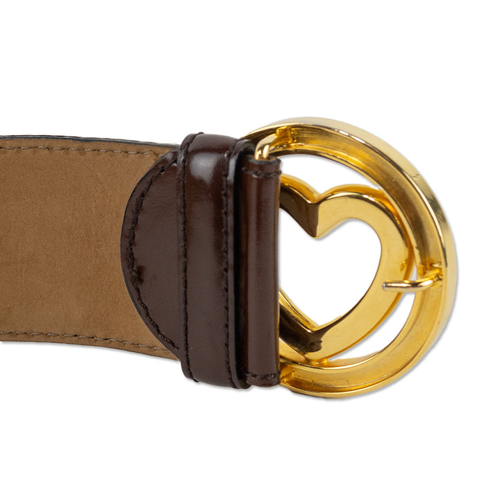 Moschino Brown Leather Gold Heart Buckle Belt