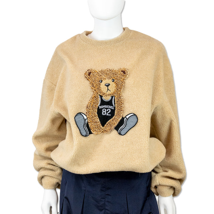 Moschino Couture Tan Sherpa Teddy Bear Crew-Neck Sweater