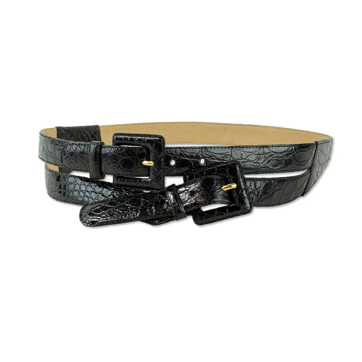 Nancy Gonzalez Black Croc Double Buckle Belt