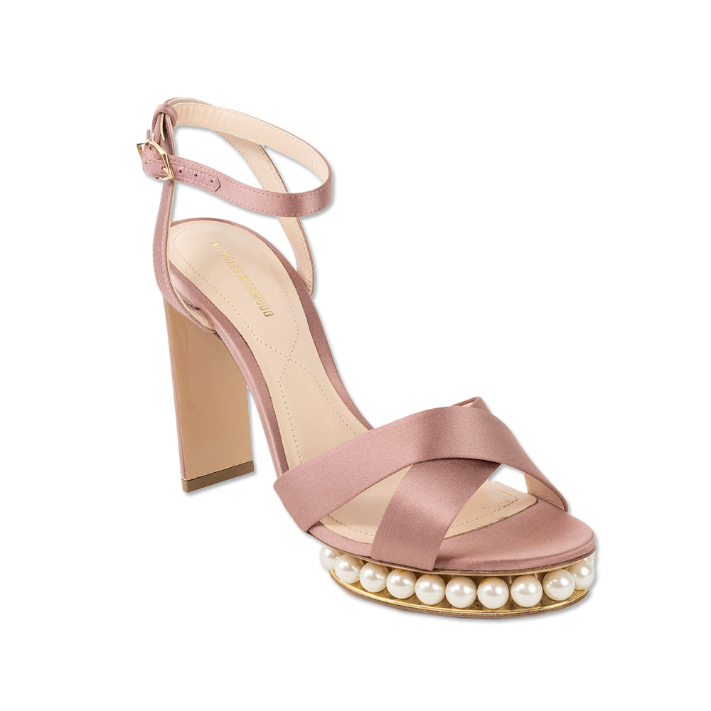 Nicholas Kirkwood Pink Satin Pearl Accented Platform Pumps