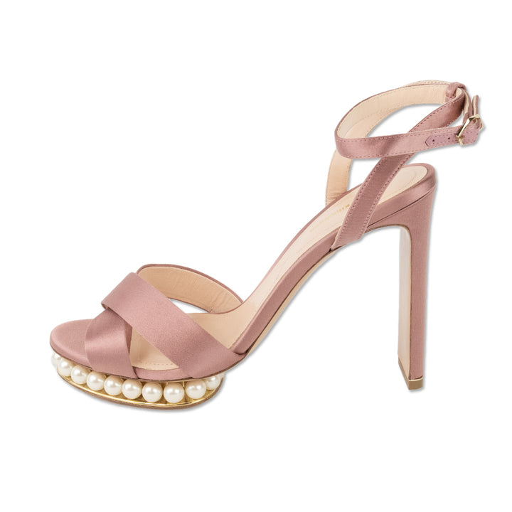 Nicholas Kirkwood Pink Satin Pearl Accented Platform Pumps