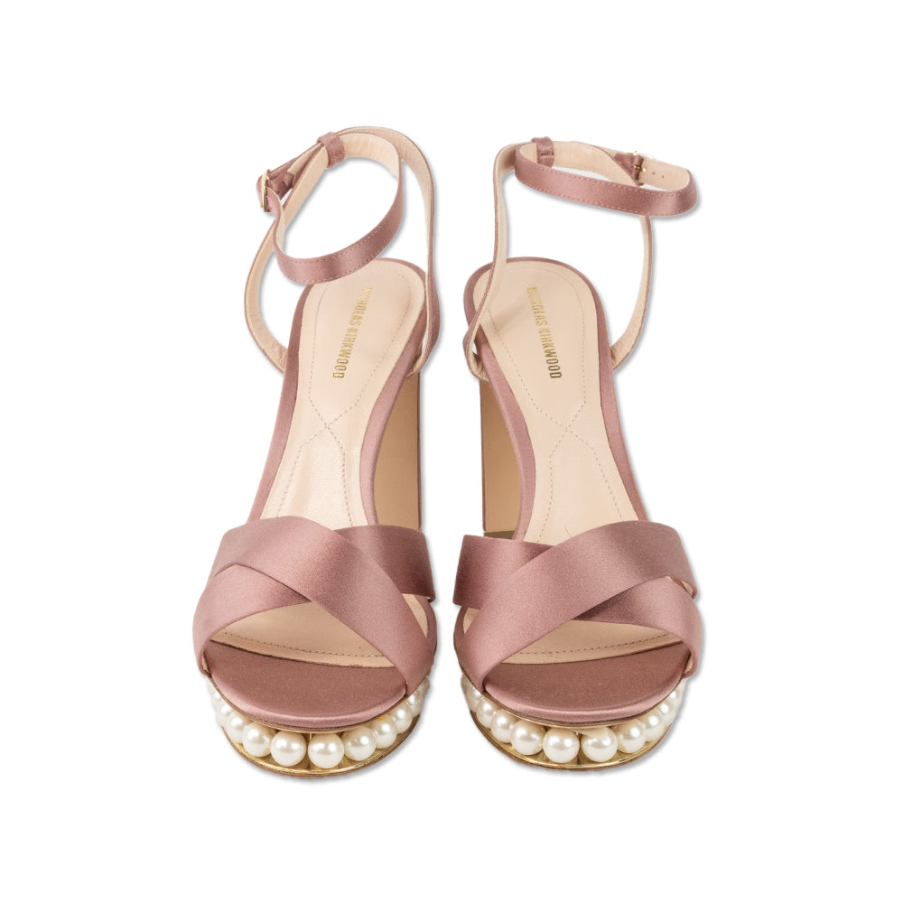 Nicholas Kirkwood Pink Satin Pearl Accented Platform Pumps