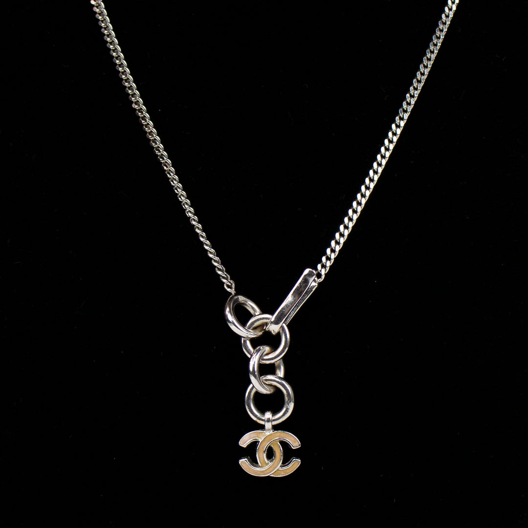 Chanel Sterling Silver & Enamel Strass Clover Pendant Necklace