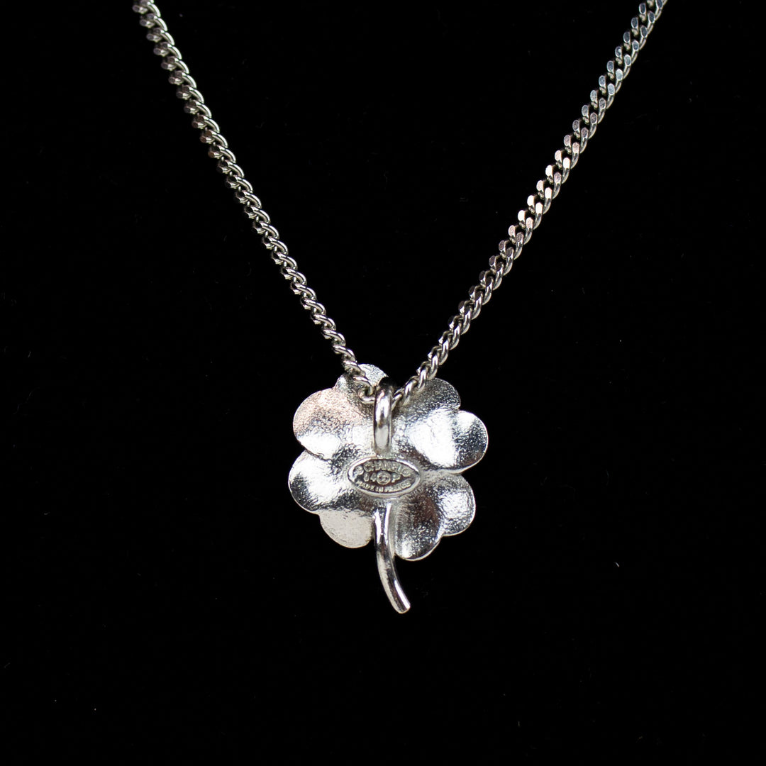 Chanel Sterling Silver & Enamel Strass Clover Pendant Necklace