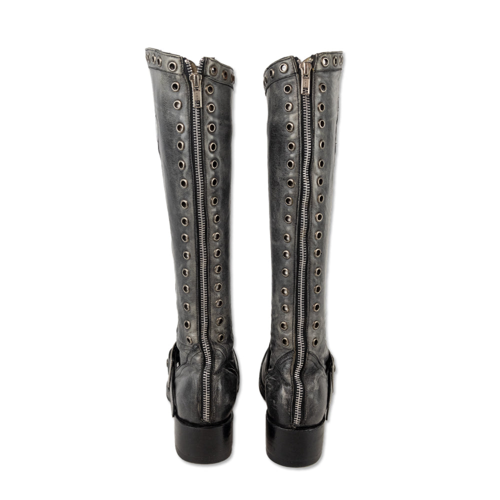 Old Gringo Distressed Grey Leather Grommet Riding Boots