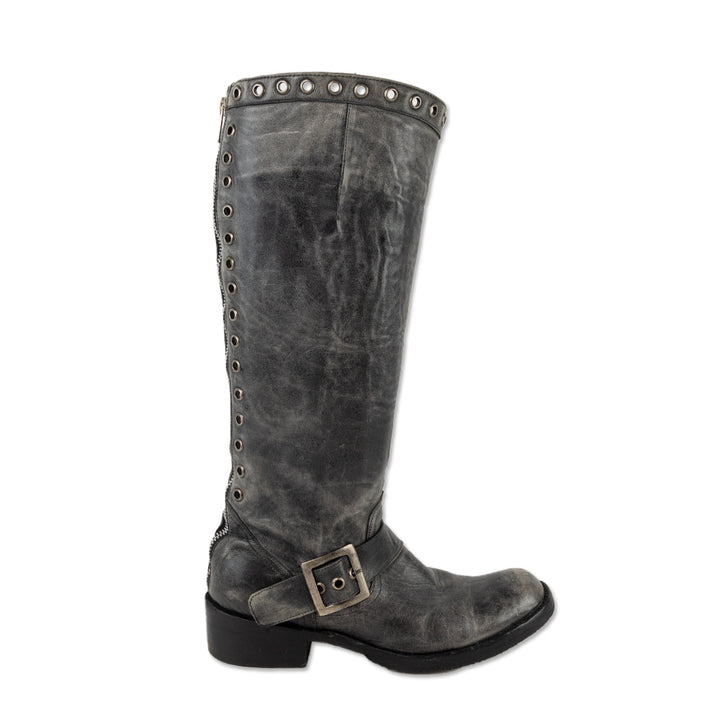 Old Gringo Distressed Grey Leather Grommet Riding Boots