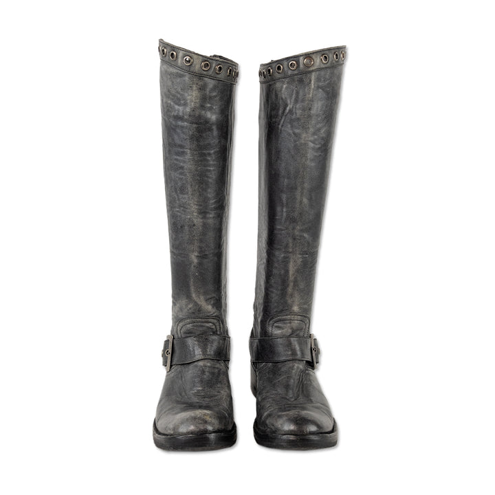 Old Gringo Distressed Grey Leather Grommet Riding Boots