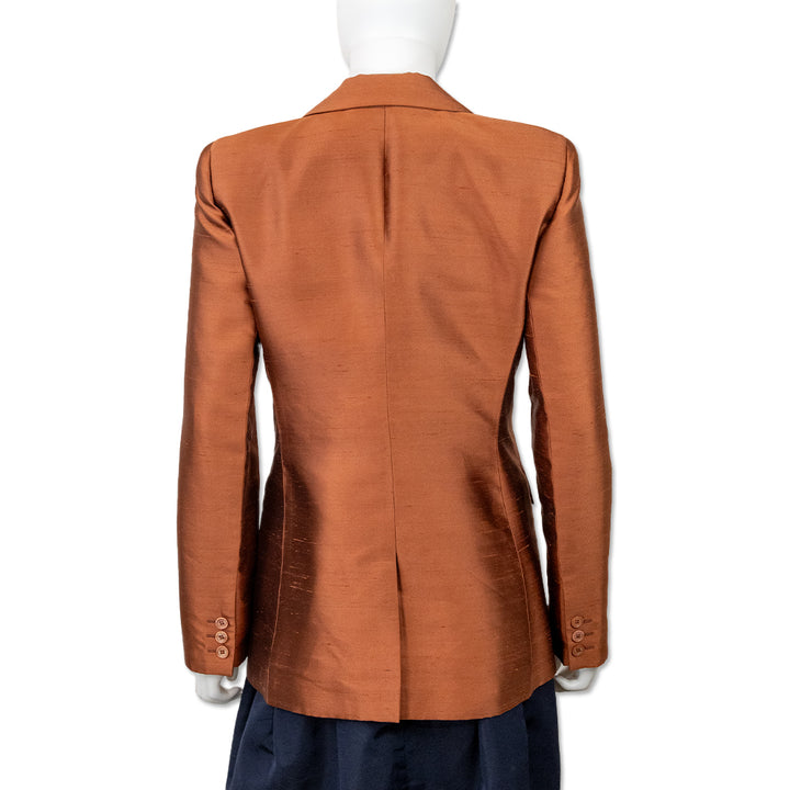 Oscar By Oscar De La Renta Copper Silk Single-Breasted Blazer