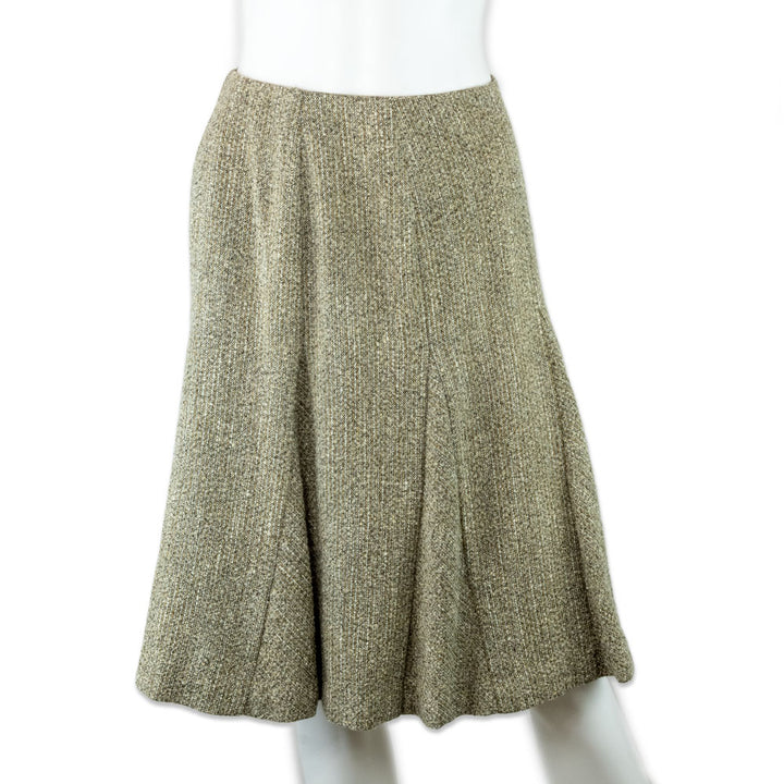 Oscar De La Renta Mid Rise Pleated Wool Midi Skirt