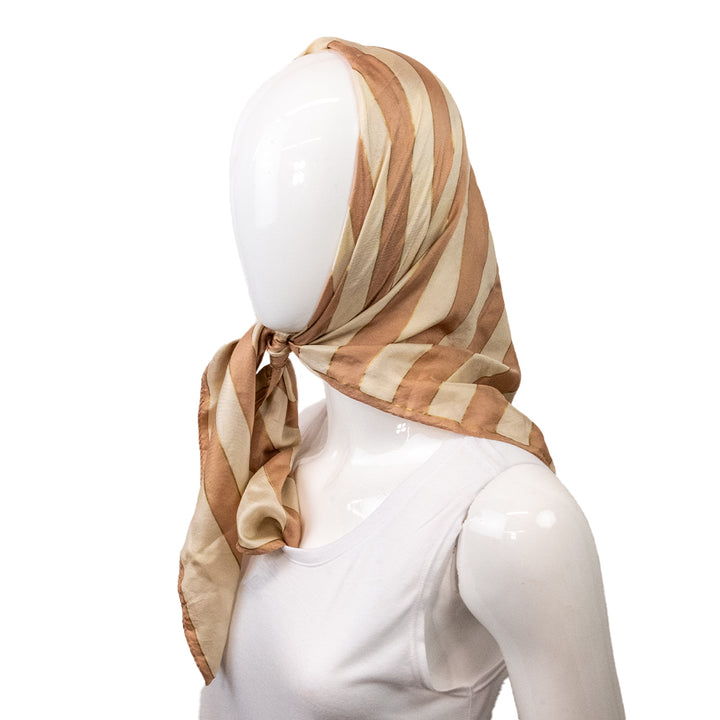 Oscar De La Renta Peach and Cream Striped Silk Scarf