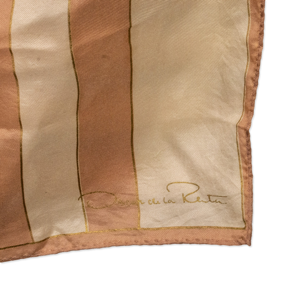 Oscar De La Renta Peach and Cream Striped Silk Scarf