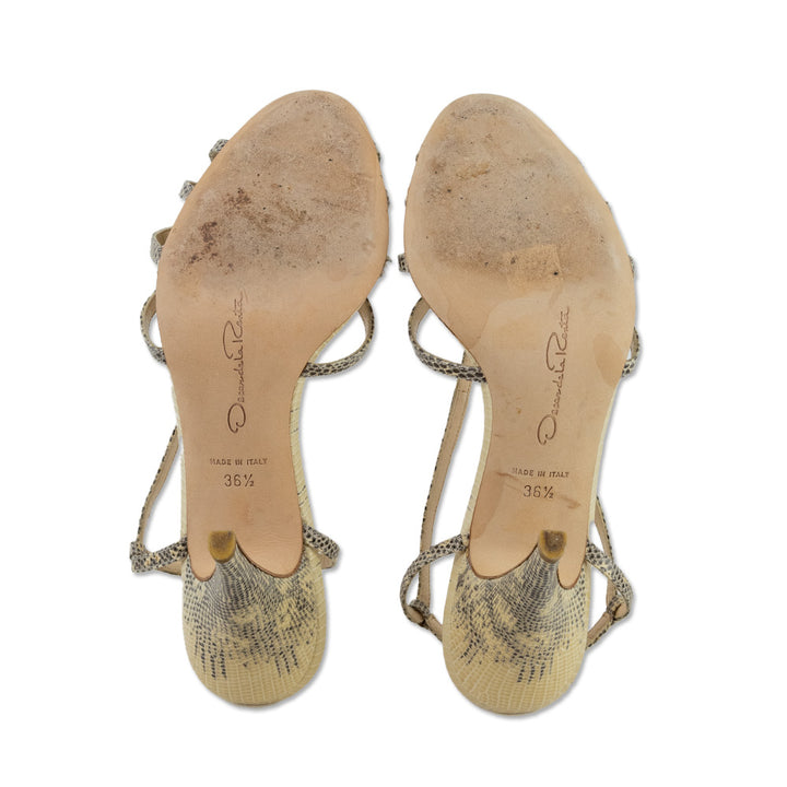 Oscar De La Renta Beige Snakeskin Slingback Sandals