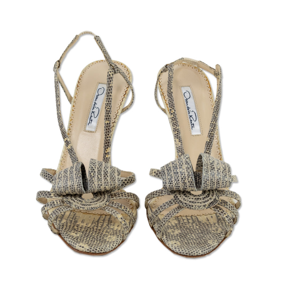 Oscar De La Renta Beige Snakeskin Slingback Sandals