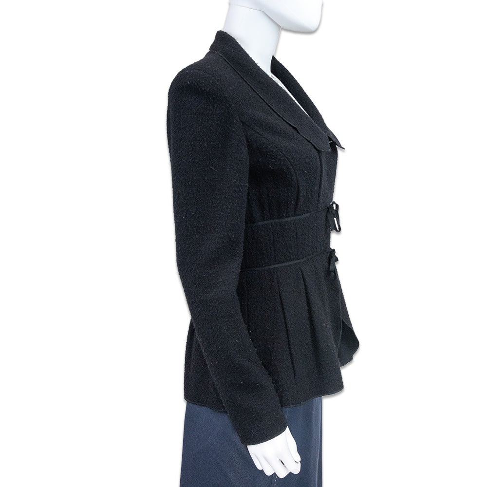 Oscar de la Renta Black Wool-Blend Collared Peplum Jacket