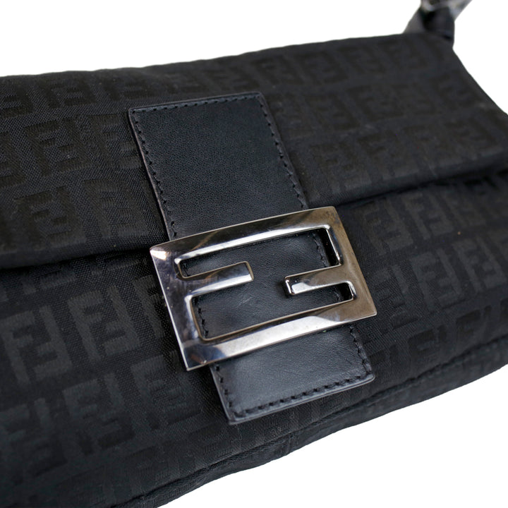 Fendi Zucchino Black Baguette Bag