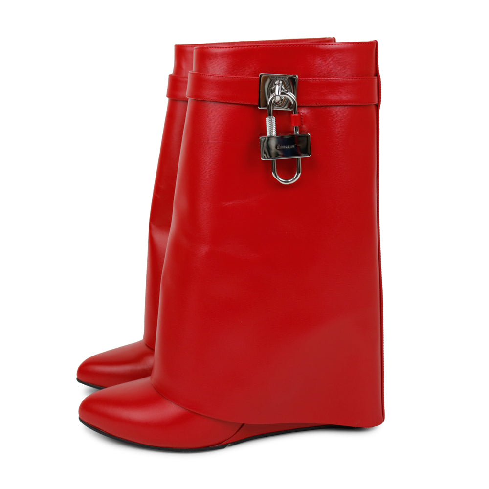 Givenchy Red Leather Shark Lock Boots