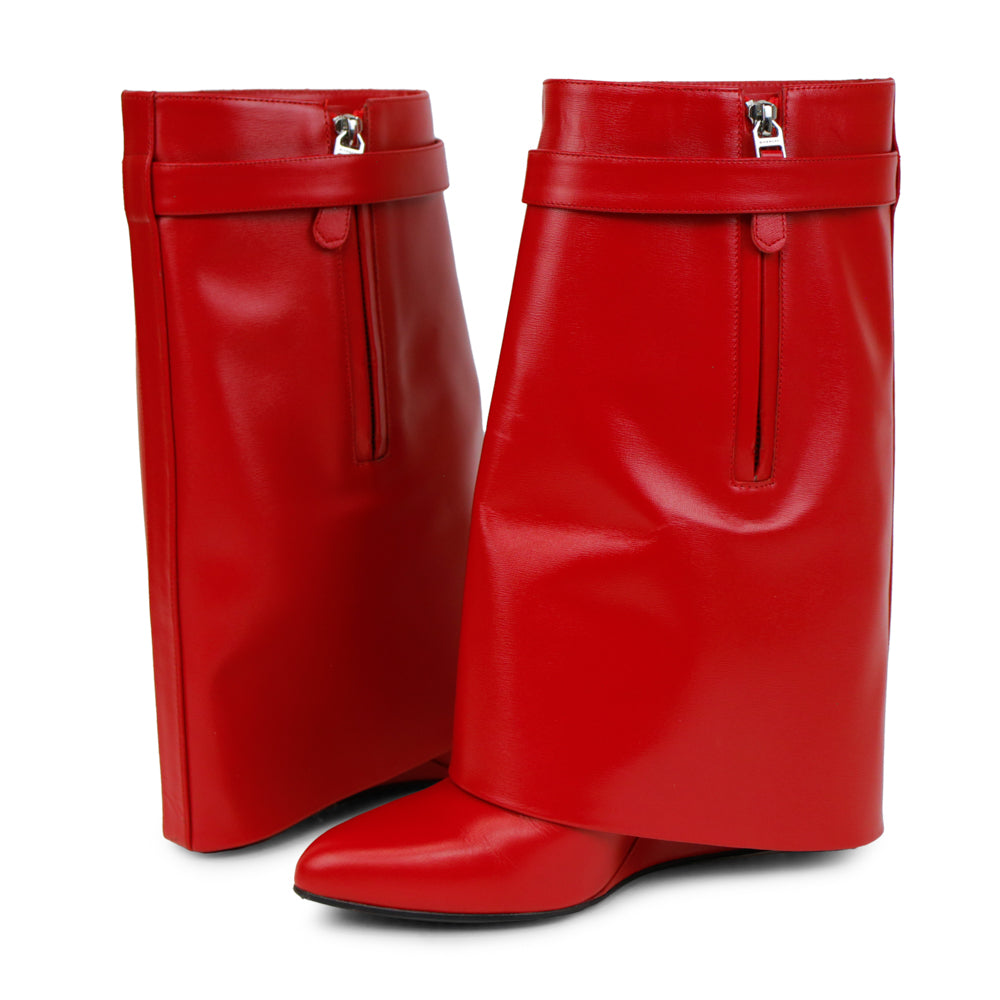 Givenchy Red Leather Shark Lock Boots