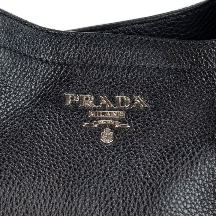 PRADA VITELLO DAINO SHOULDER BAG WITH SILVER HARDWARE