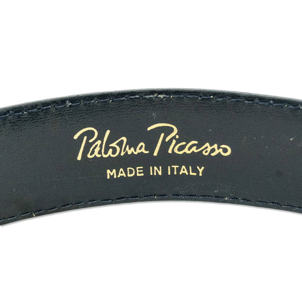 Paloma Picasso Navy Leather Gold Square Chain Buckle Skinny Belt