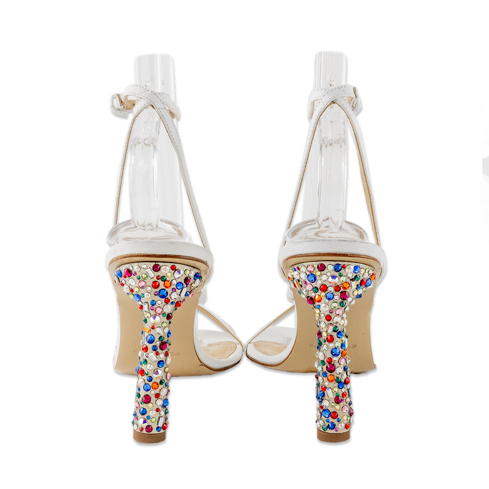 Paul Andrew White Leather Jewel Encrusted Heels