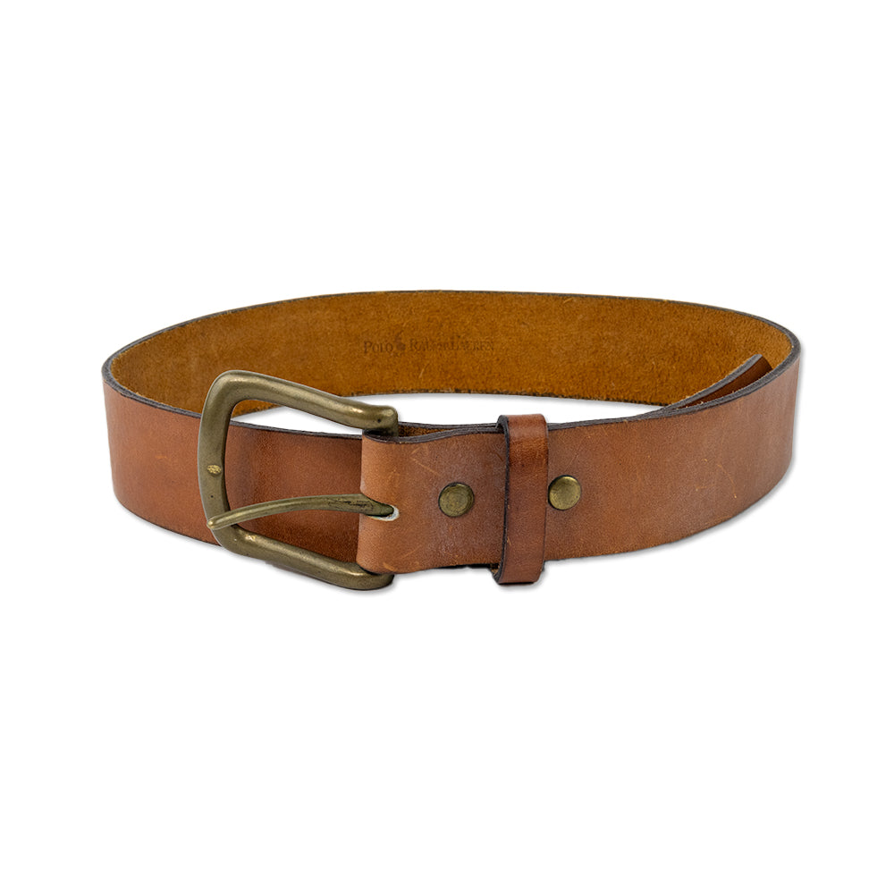 Polo Ralph Lauren Brown Leather Belt with Brass Toned Hardware