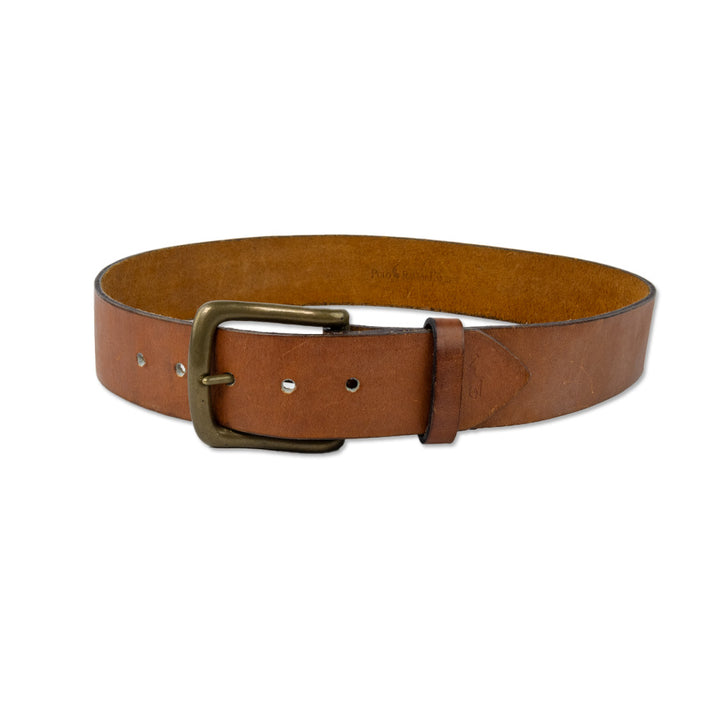 Polo Ralph Lauren Brown Leather Belt with Brass Toned Hardware