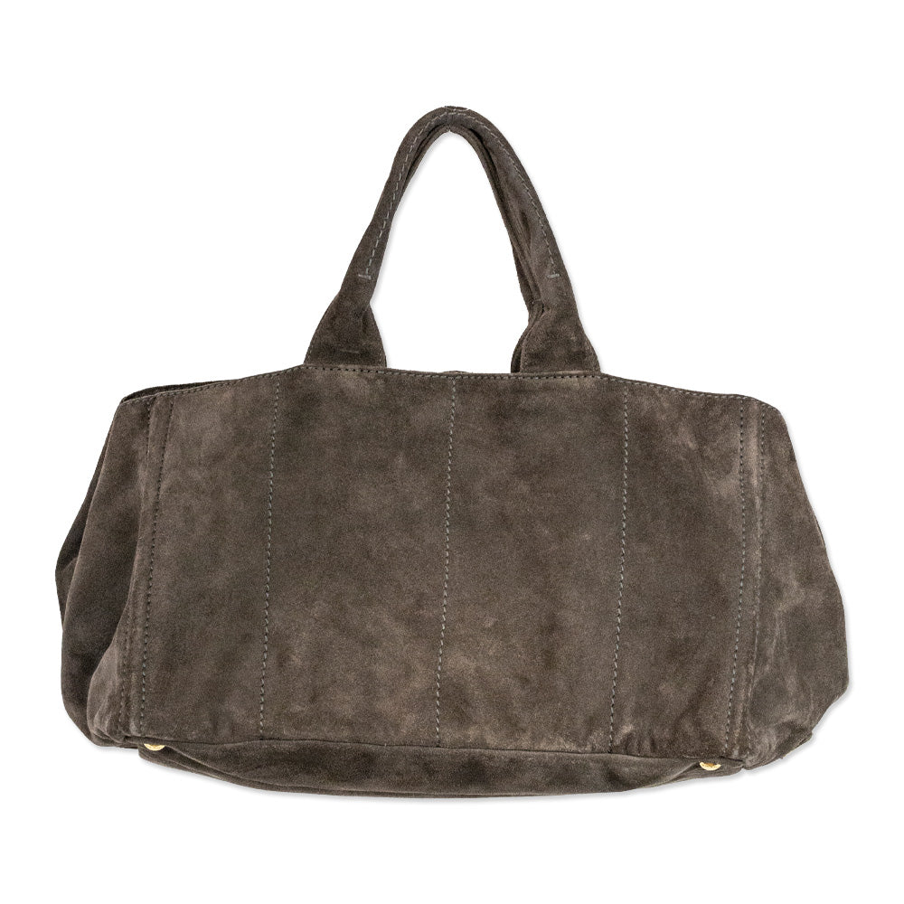 Prada Brown Suede Scamosciato Embossed Logo Tote