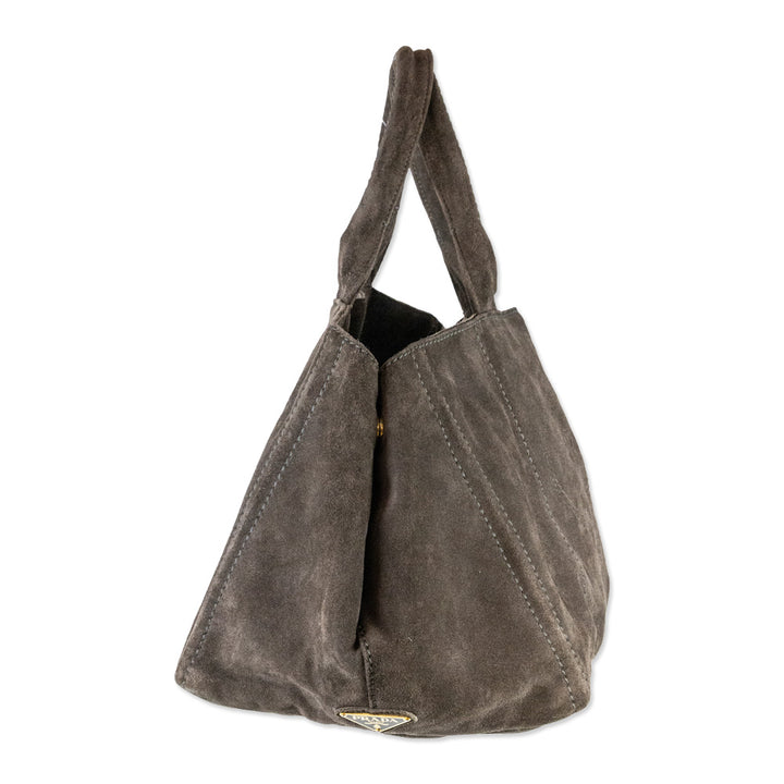 Prada Brown Suede Scamosciato Embossed Logo Tote