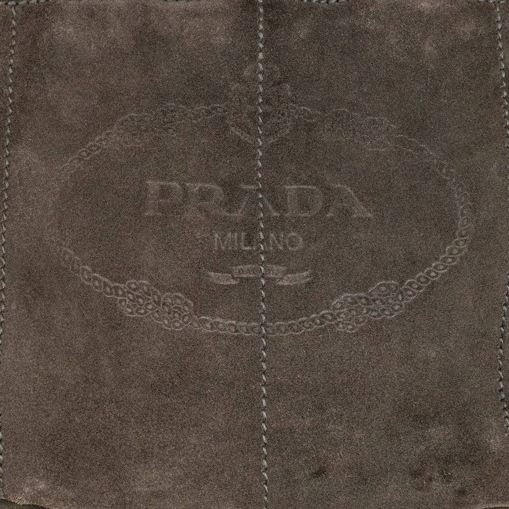 Prada Brown Suede Scamosciato Embossed Logo Tote