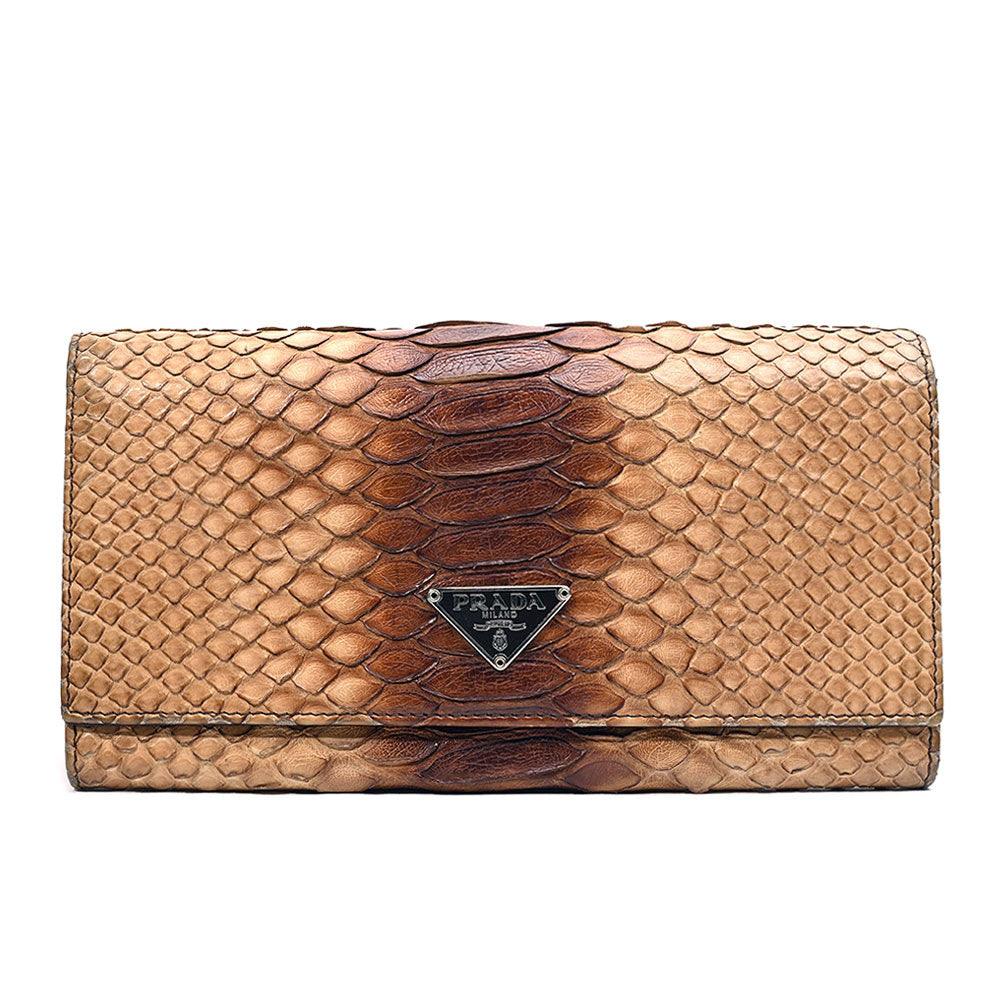 Prada Snakeskin Logo Flap Wallet