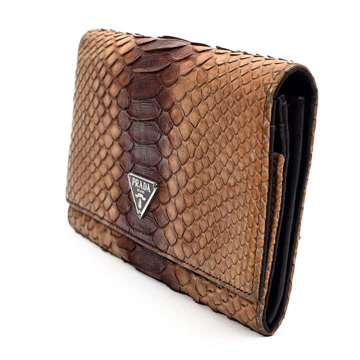 Prada Snakeskin Logo Flap Wallet