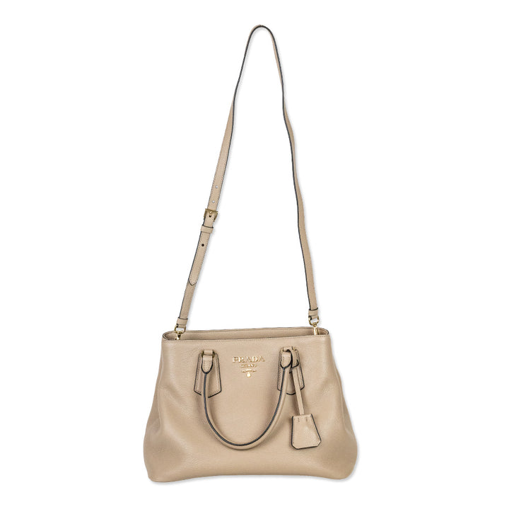 Prada Beige Vitello Phenix Top Handle Bag