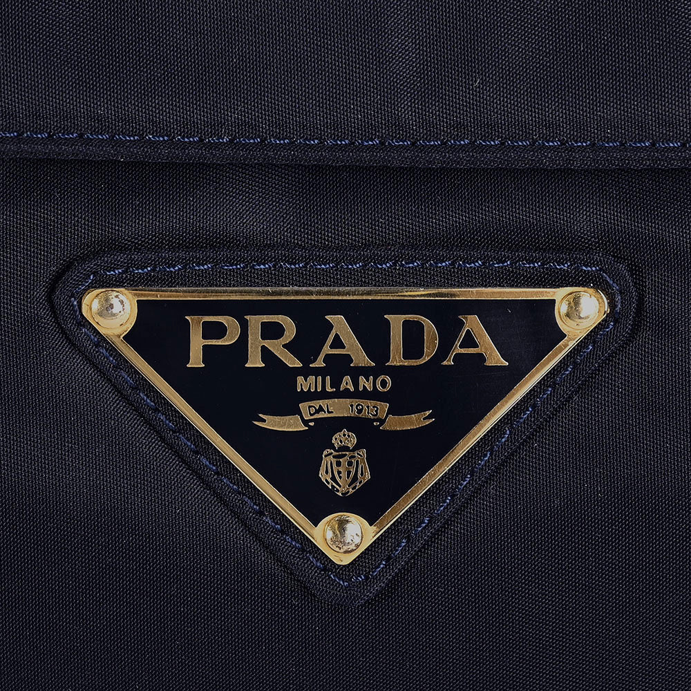 Prada Vintage Navy Nylon Gold Handle Bag