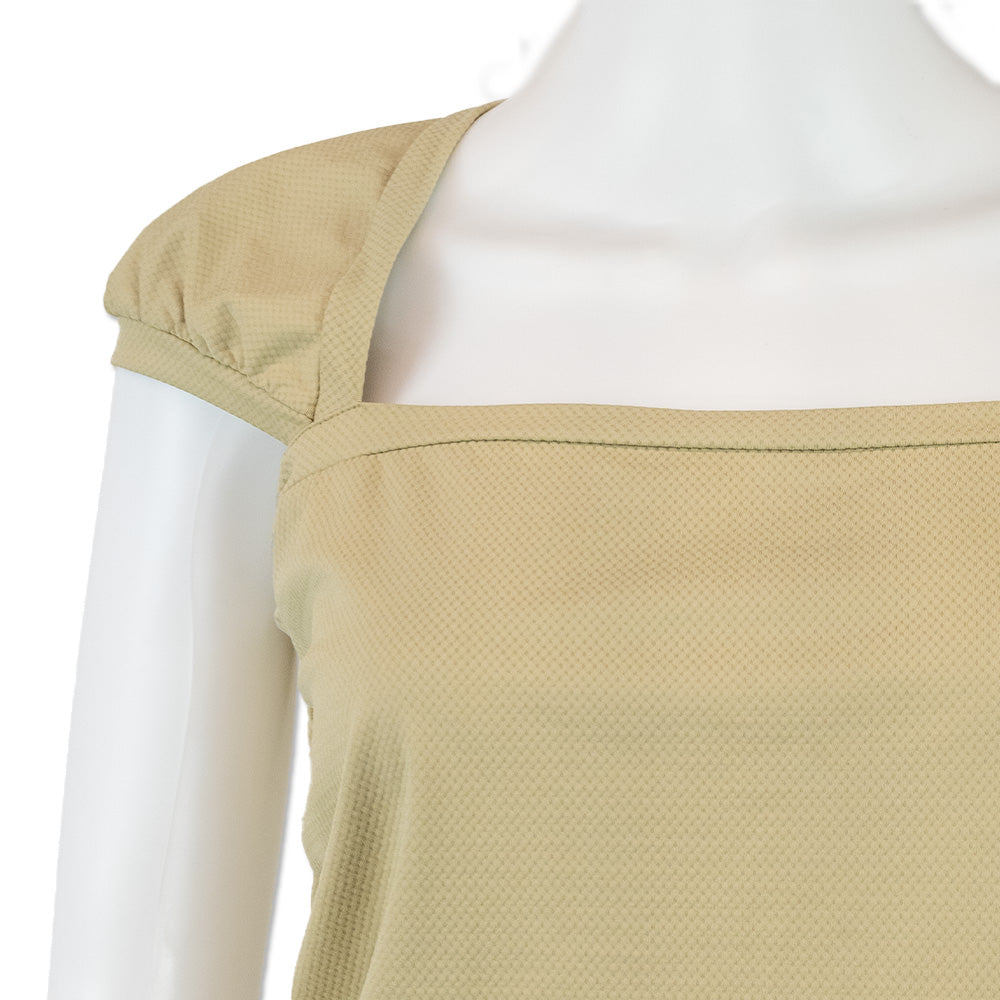 Prada Beige Ribbed Square Neck Ruched Top