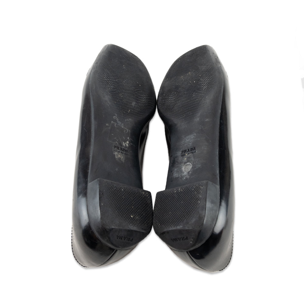 Prada Black Patent Leather Square Toe Loafers