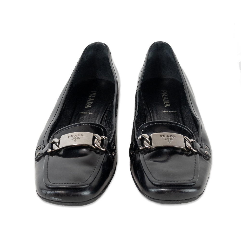 Prada Black Patent Leather Square Toe Loafers