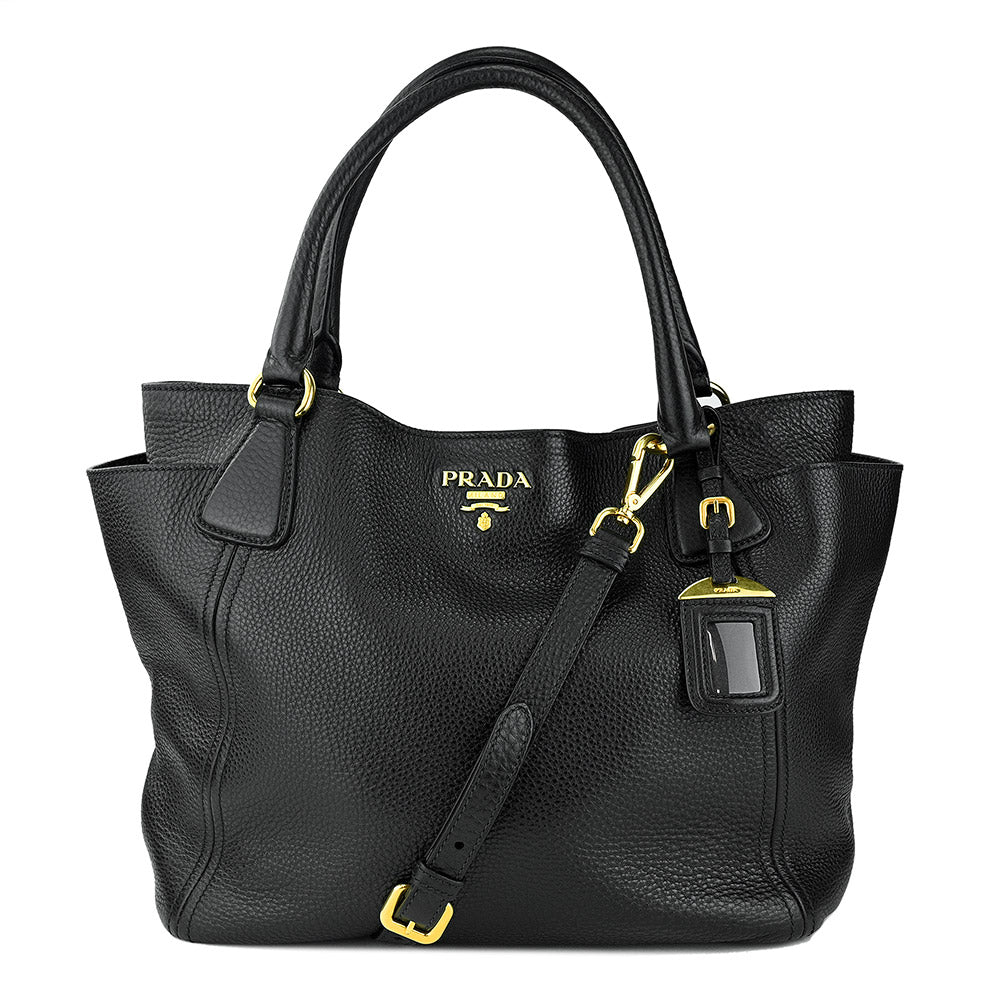 Prada Black Pebbled Leather Tote Bag