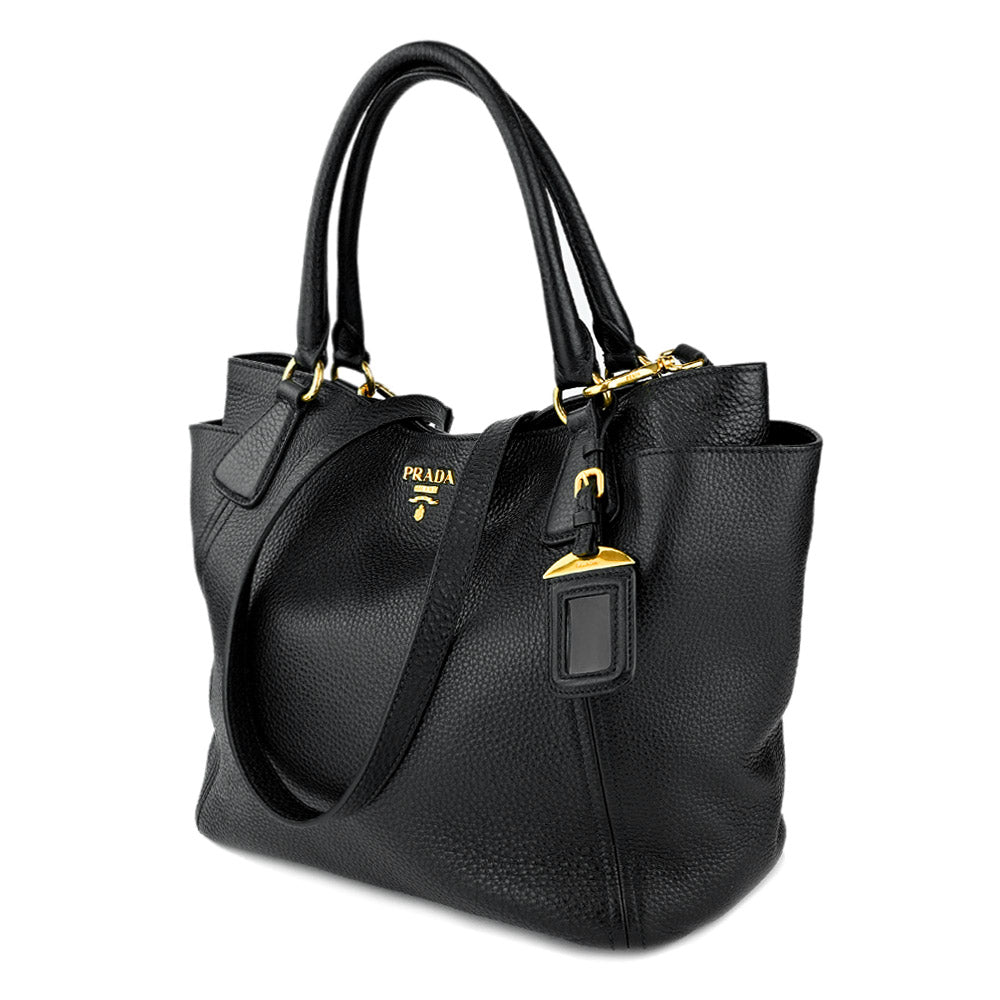 Prada Black Pebbled Leather Tote Bag