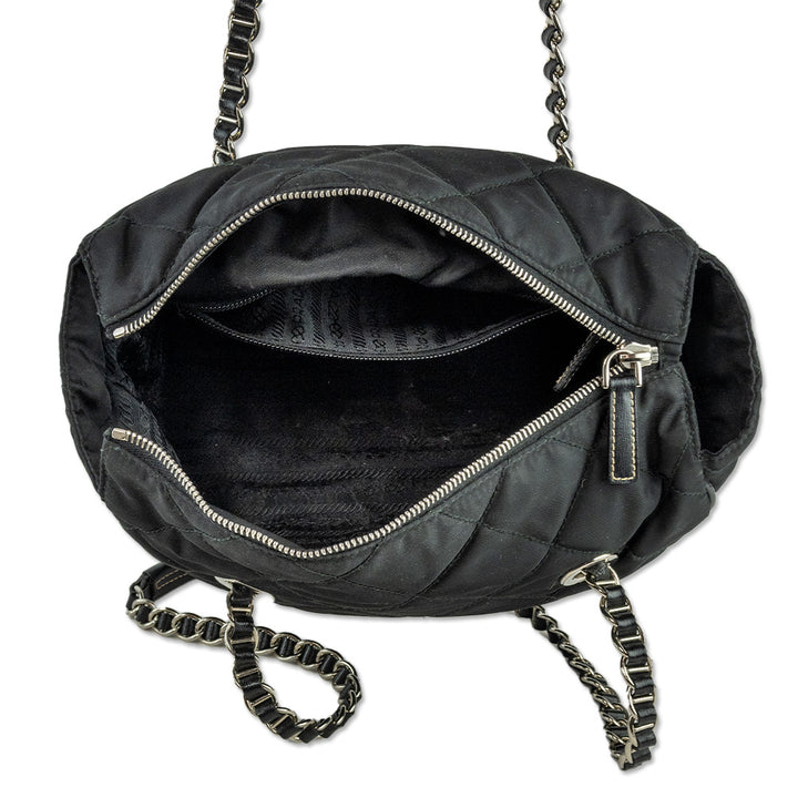 Prada Black Tessuto Leather Trim Shopping Bag