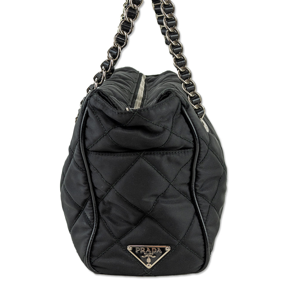 Prada Black Tessuto Leather Trim Shopping Bag