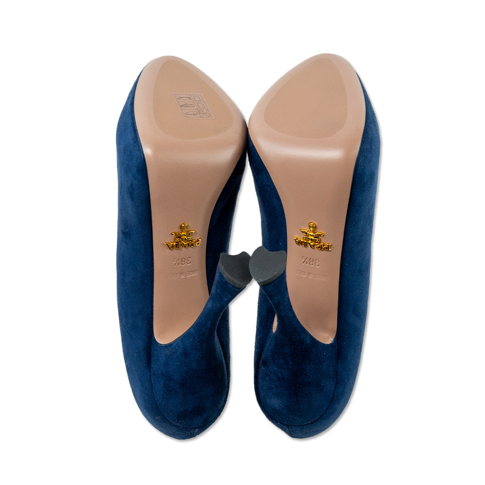 Prada Camoscio Oltremare Navy Suede Platform Stiletto Pumps