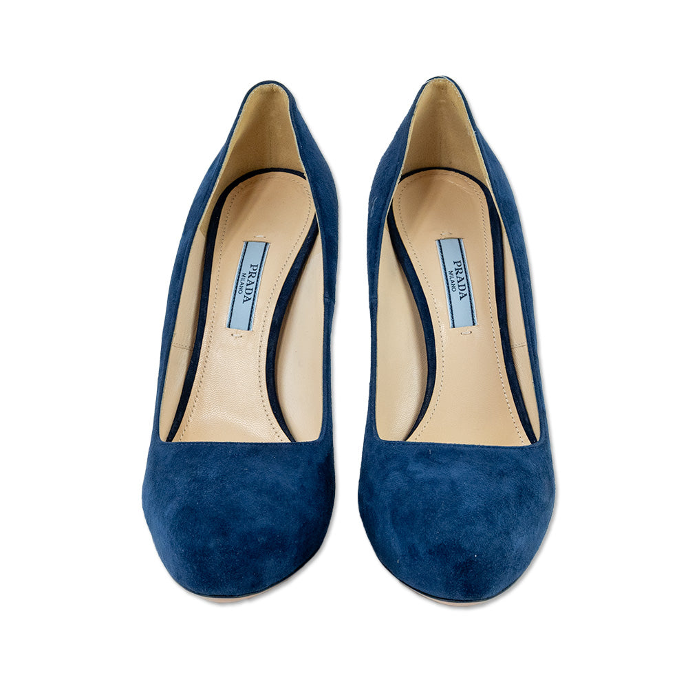 Prada Camoscio Oltremare Navy Suede Platform Stiletto Pumps