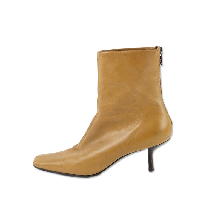 Prada Brown Leather Square Toe Ankle Boots