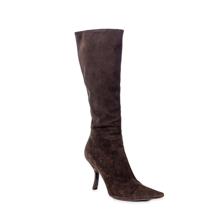 Prada Brown Suede Knee High Boots