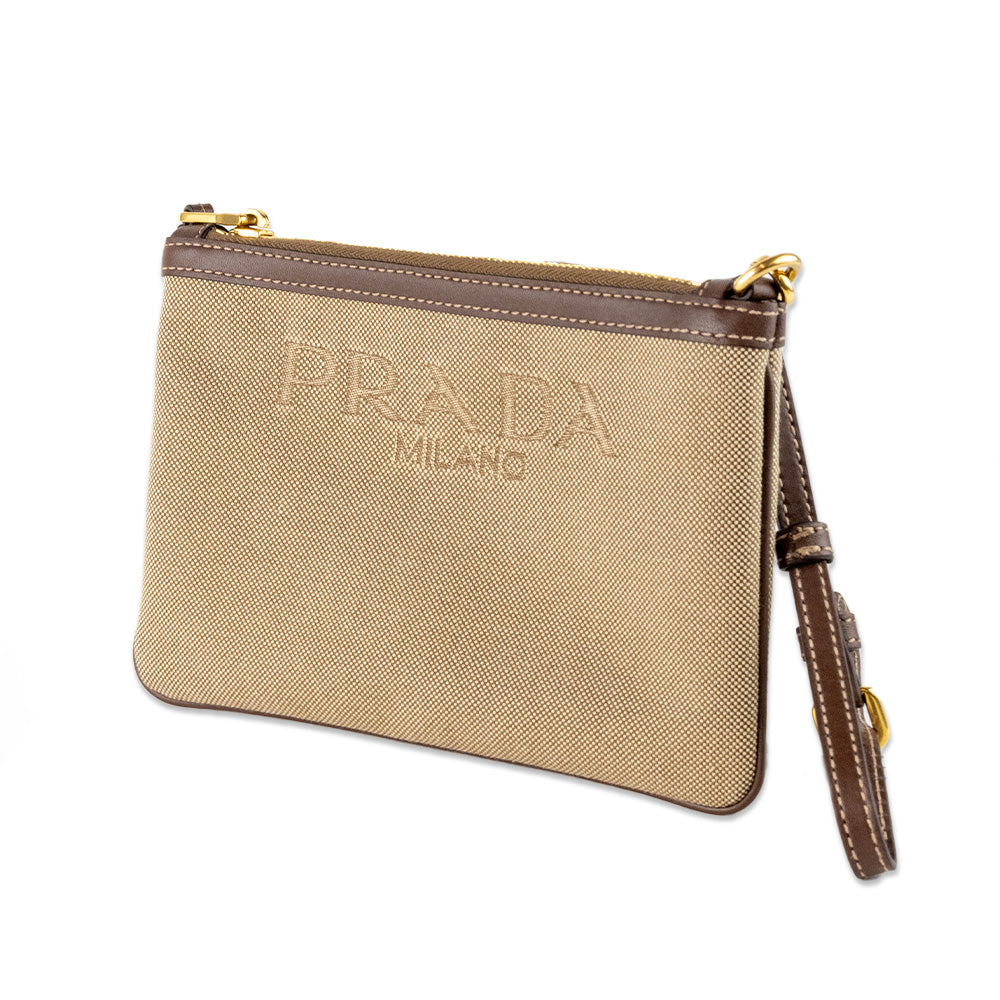 Prada Canvas Logo Wristlet