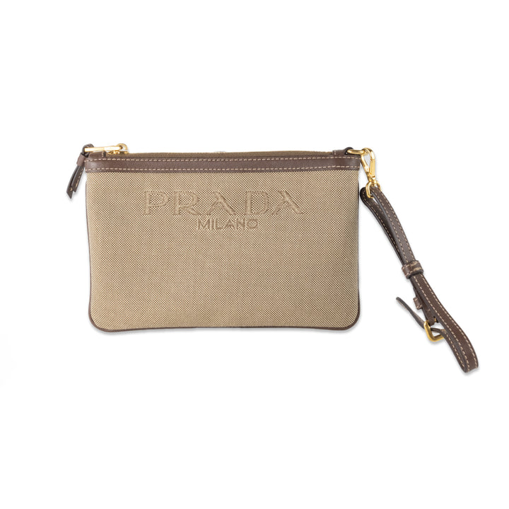 Prada Canvas Logo Wristlet