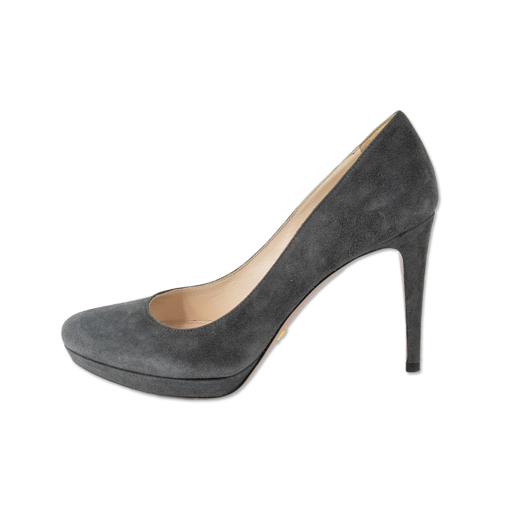 Prada Gray Suede Round Toe Pumps